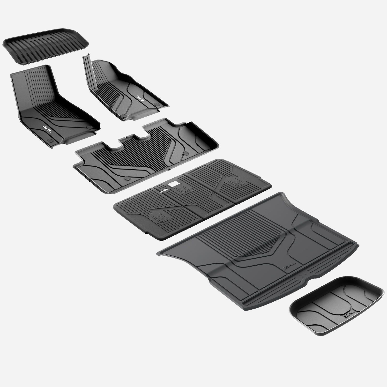 3W Custom Car Floor Mats All Weather Floor Liners, Boot Liners and Back Seat Cover Full set 9PCS for Tesla Model Y 2021-2024 RHD 3w