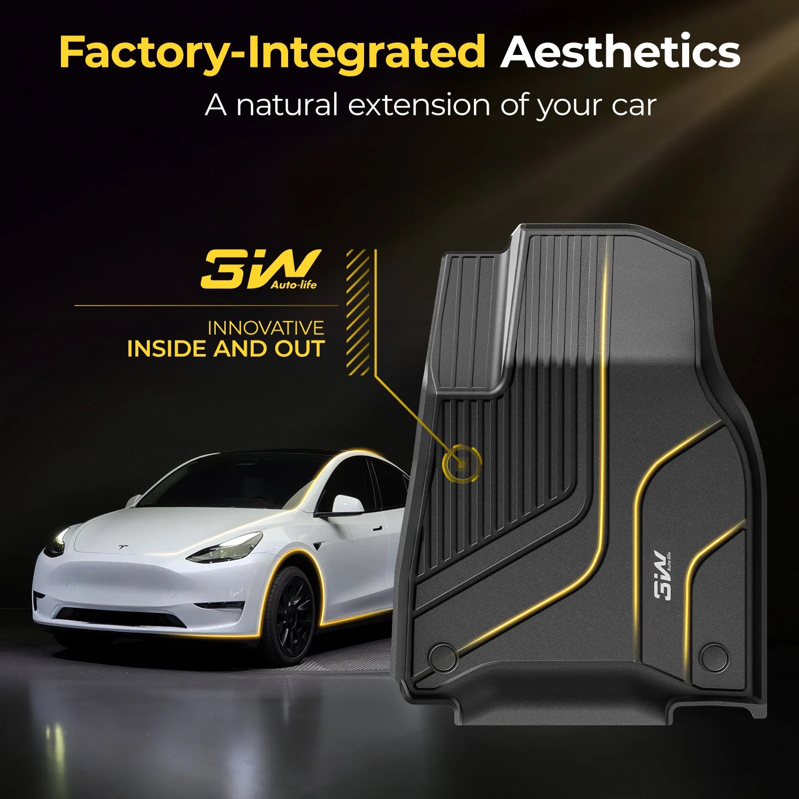 3W Custom Car Floor Mats All Weather Floor Liners for Tesla Model Y 2020-2024 RHD 3w