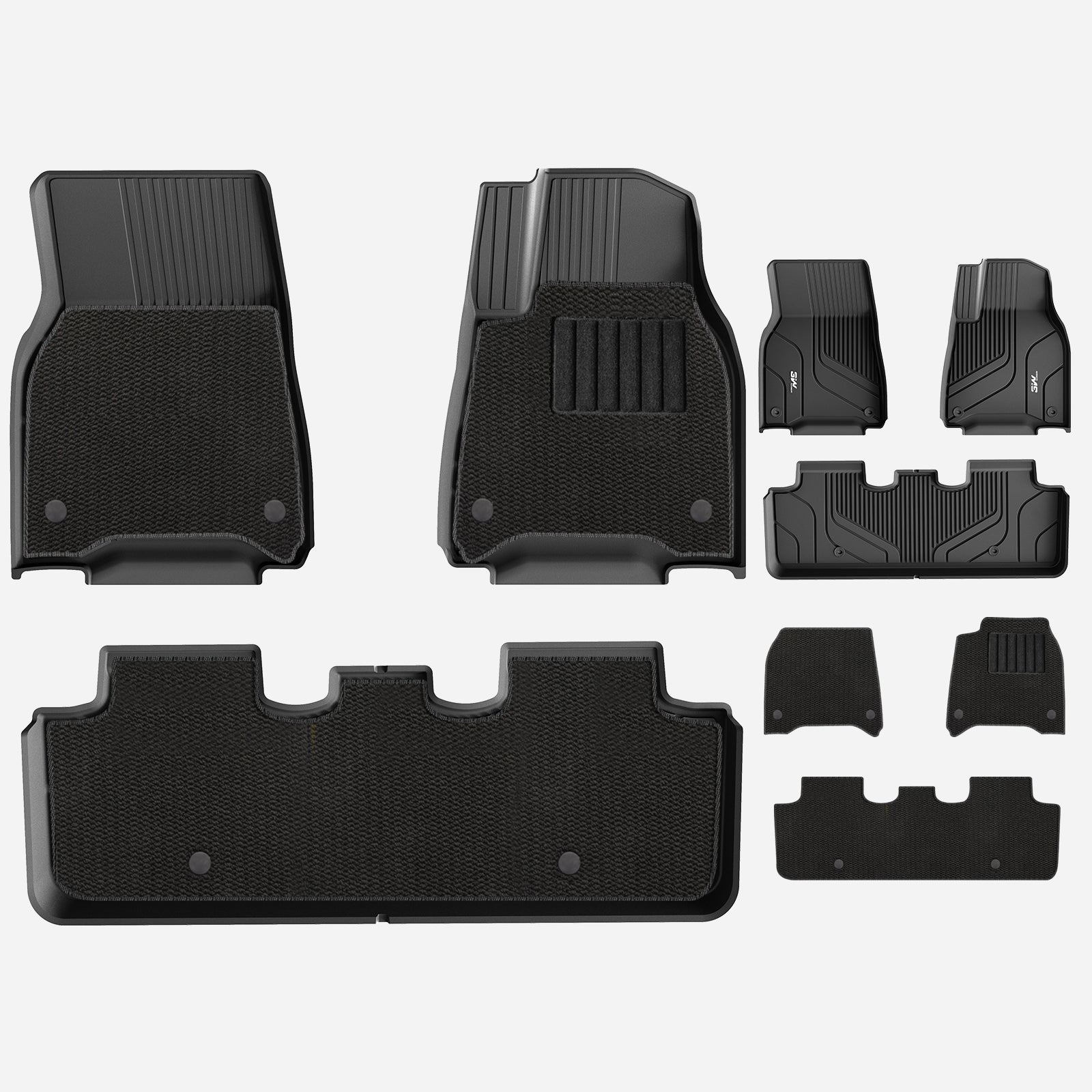 3W Double Layer Car Floor Mats for Tesla Model Y With Carpets 2020-2024 RHD 3w 1st&2nd Row Mats+Carpets