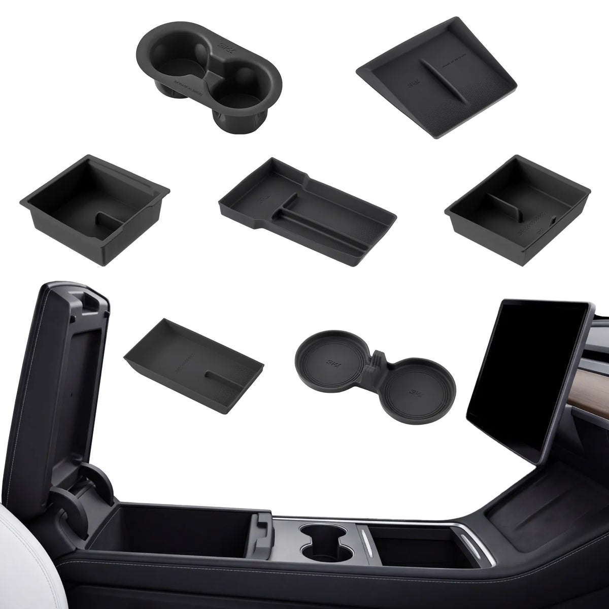 Interior Organiser Set for Tesla Model Y Juniper 2025-2026 3Wliners UK Full Set 7pcs-Black