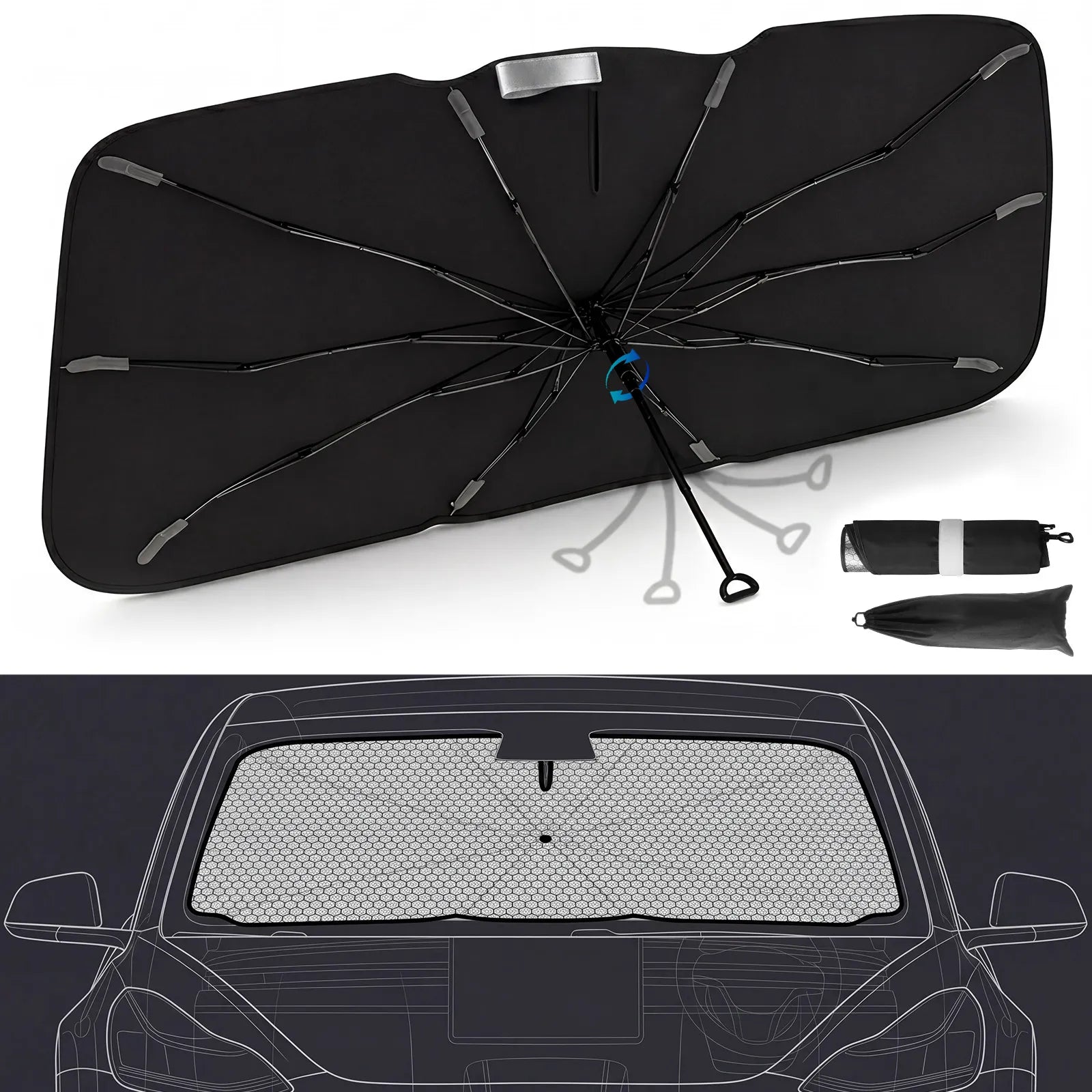 Front Windshield Sunshade Umbrella (Universal Fit) 3Wliners UK