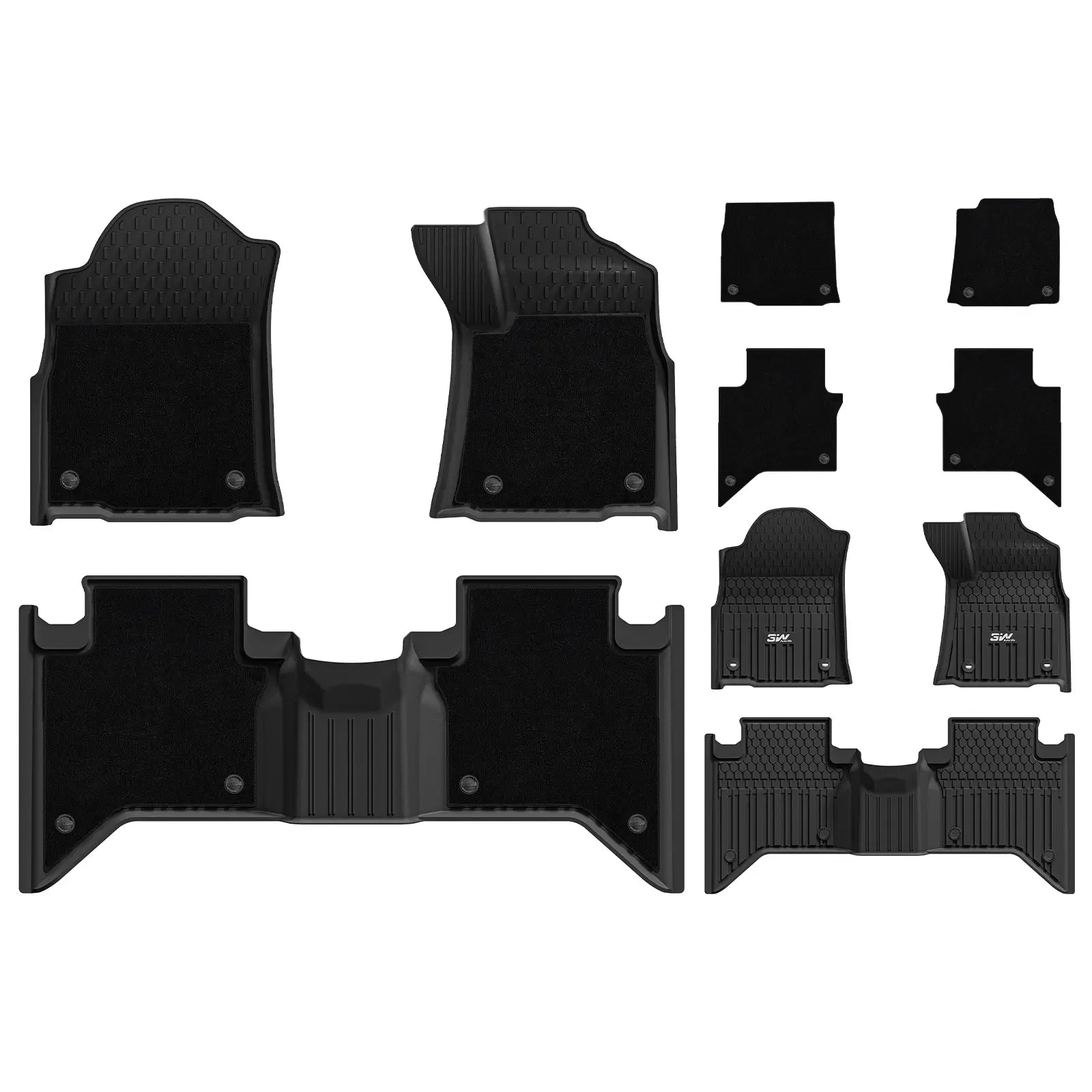 3W All Weather Car Mats for Toyota Hilux 4 doors RHD (Not for Manual transmission) 3Wliners Hybrid (2024-2026) 1st&2nd Row Mats+Carpets