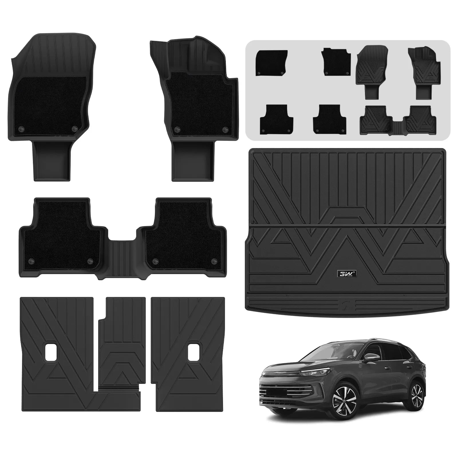 3W All Weather Car Mats For Volkswagen Tiguan 2025-2026 RHD 3Wliners UK Plug-in Hybrid 1st&2nd Row Mats+Carpets+Boot Liners+Back Seat Cover