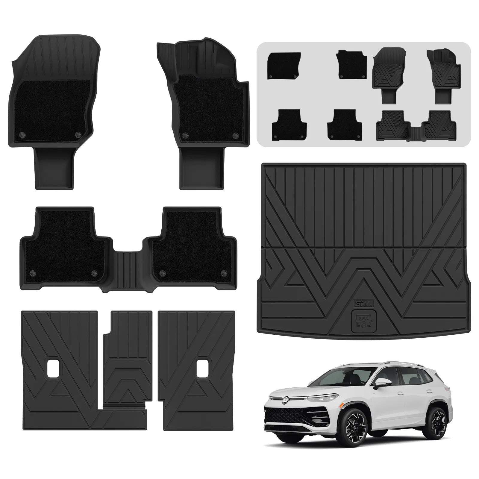 3W All Weather Car Mats For Volkswagen Tiguan 2025-2026 RHD 3Wliners UK Diesel 1st&2nd Row Mats+Carpets+Boot Liners+Back Seat Cover