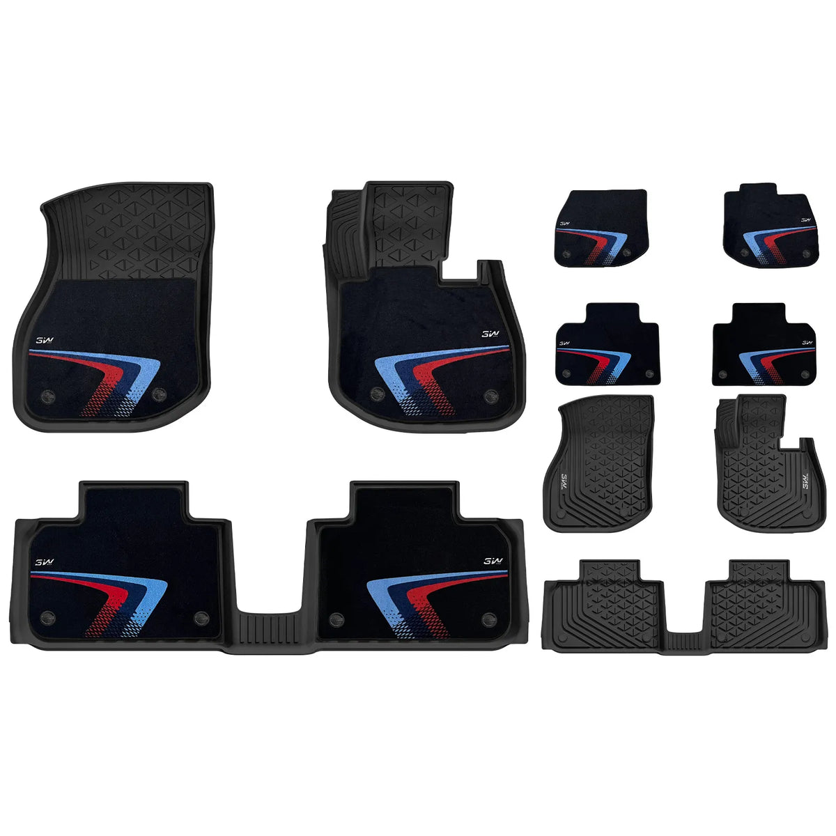 3W All Weather Floor Liners for BMW iX1 U11 2023-2026 RHD 3w 1st&2nd Row Mats+Racing Curve Carpets