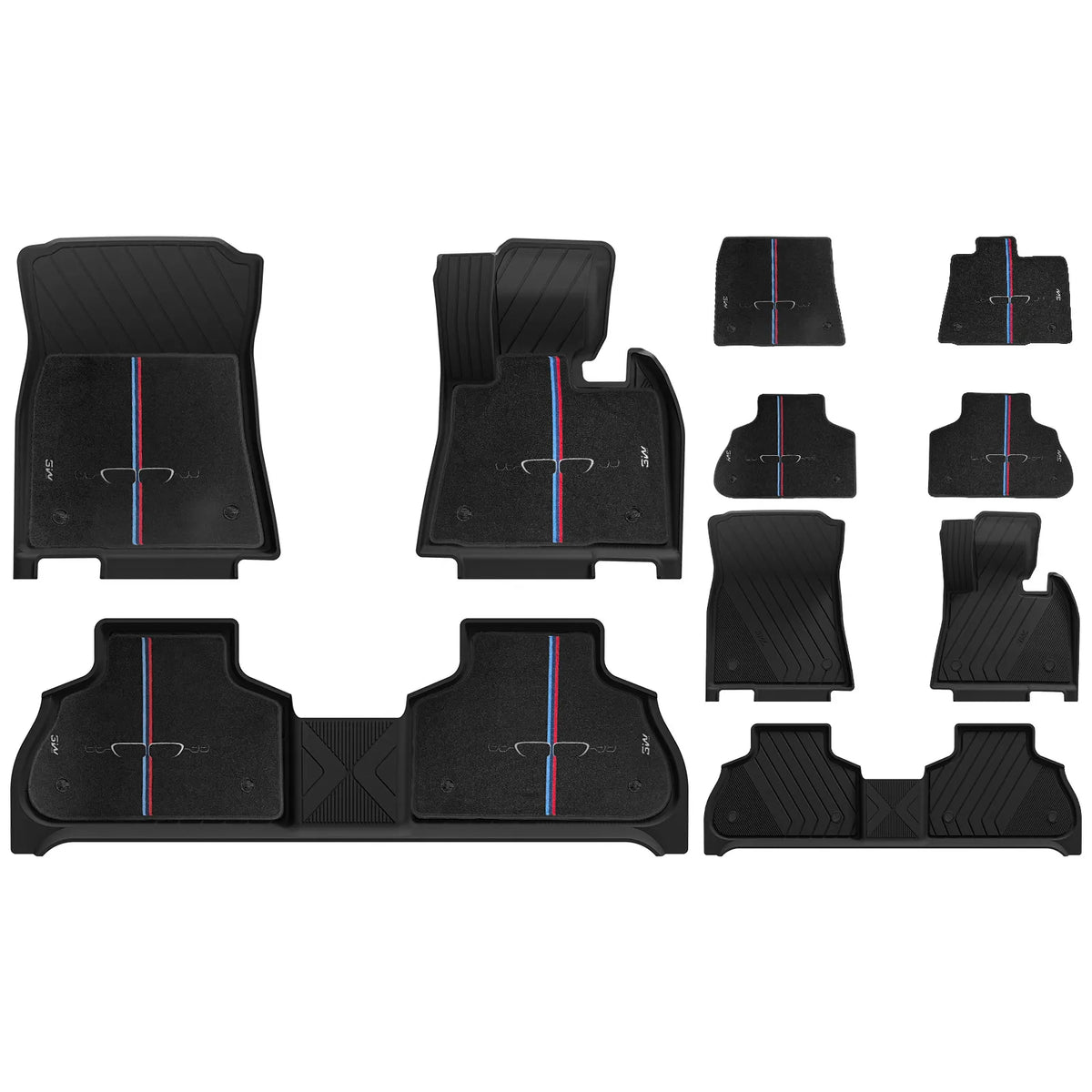 3W Double Layer Car Mats for BMW X5 G05 With Carpets 2019-2026 RHD 3w 1st&2nd Row Mats+Subtle Textured Carpet