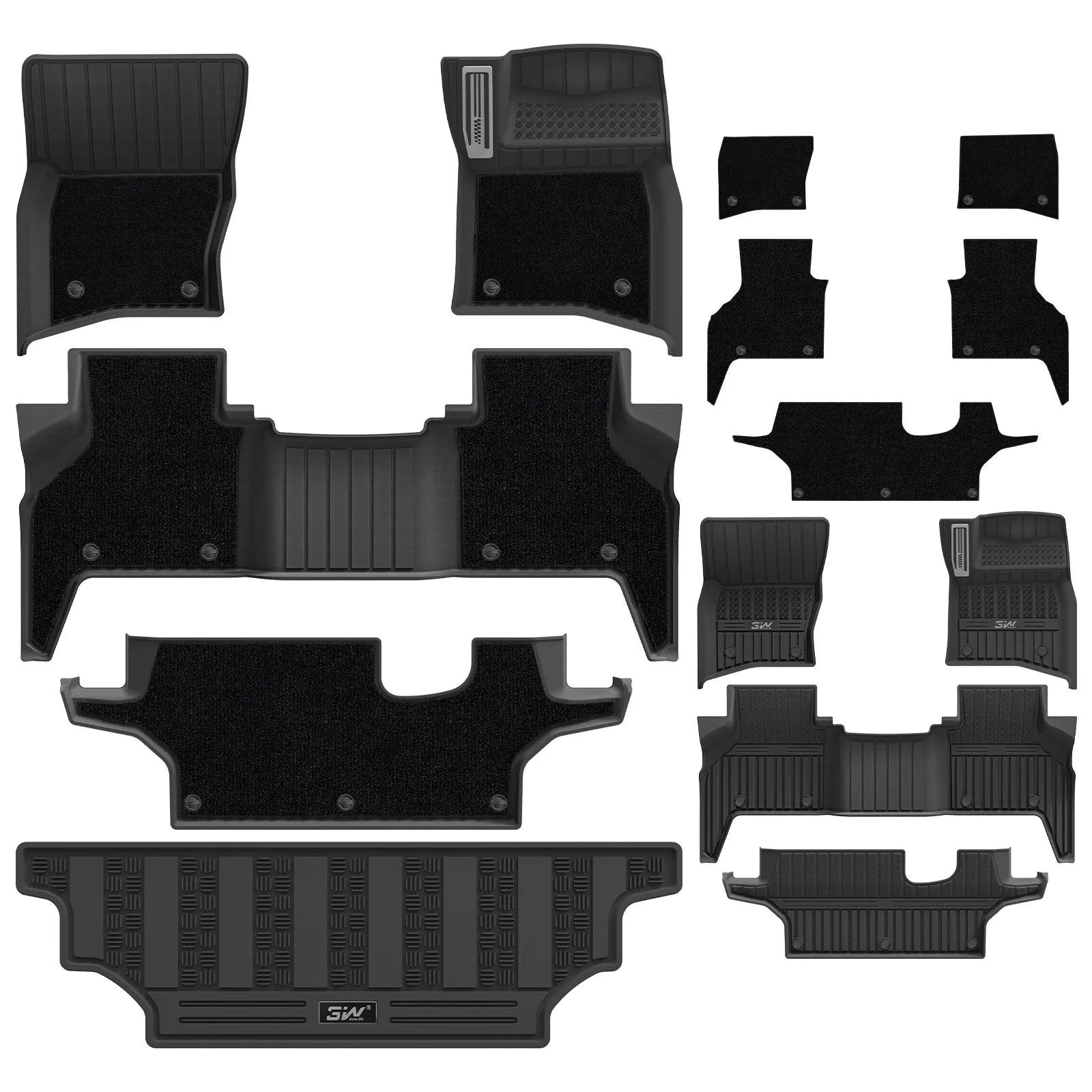 3W Double Layer Car Mats For Land Rover Defender 130 With Carpets 2020-2026 (For 8 seater only) RHD 3Wliners 1st&2nd&3rd Row Mats+Carpets+Boot Liner
