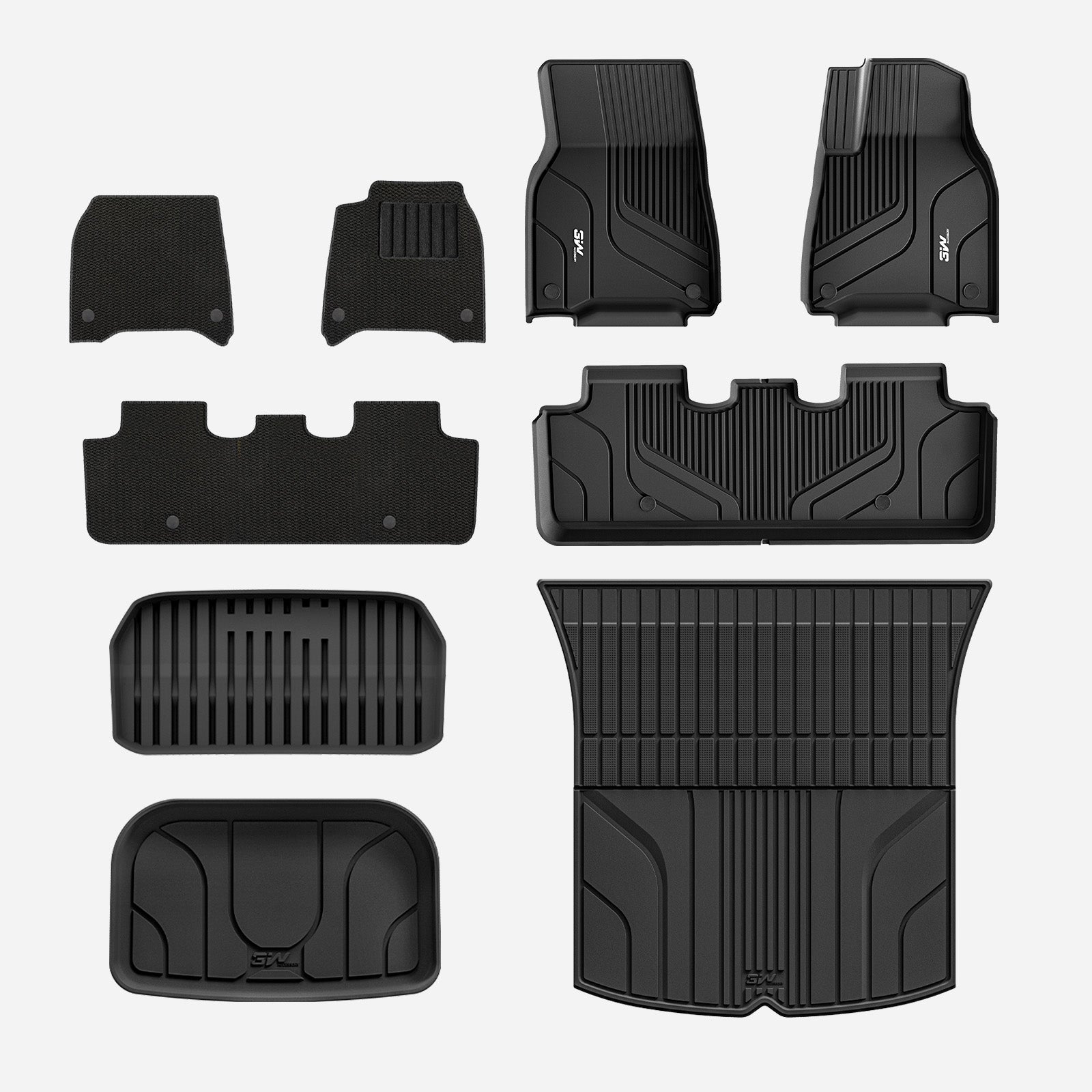 3W Custom Car Floor Mats All Weather Boot Liners, Storage Liner and Double Layer Carpeted Floor Liners for Tesla Model Y 2021-2024 RHD 3w