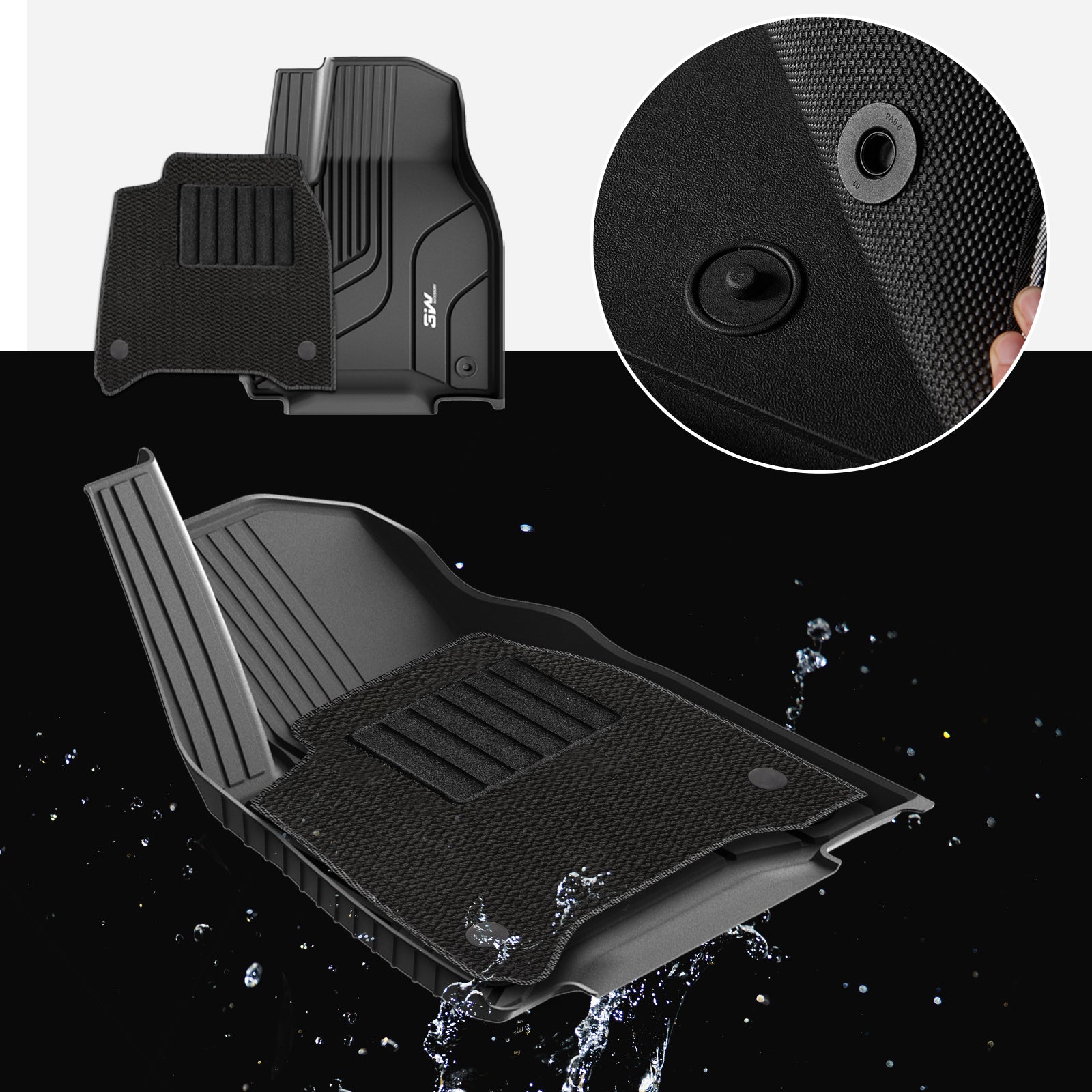 3W Custom Car Floor Mats All Weather Boot Liners, Storage Liner and Double Layer Carpeted Floor Liners for Tesla Model Y 2021-2024 RHD 3w