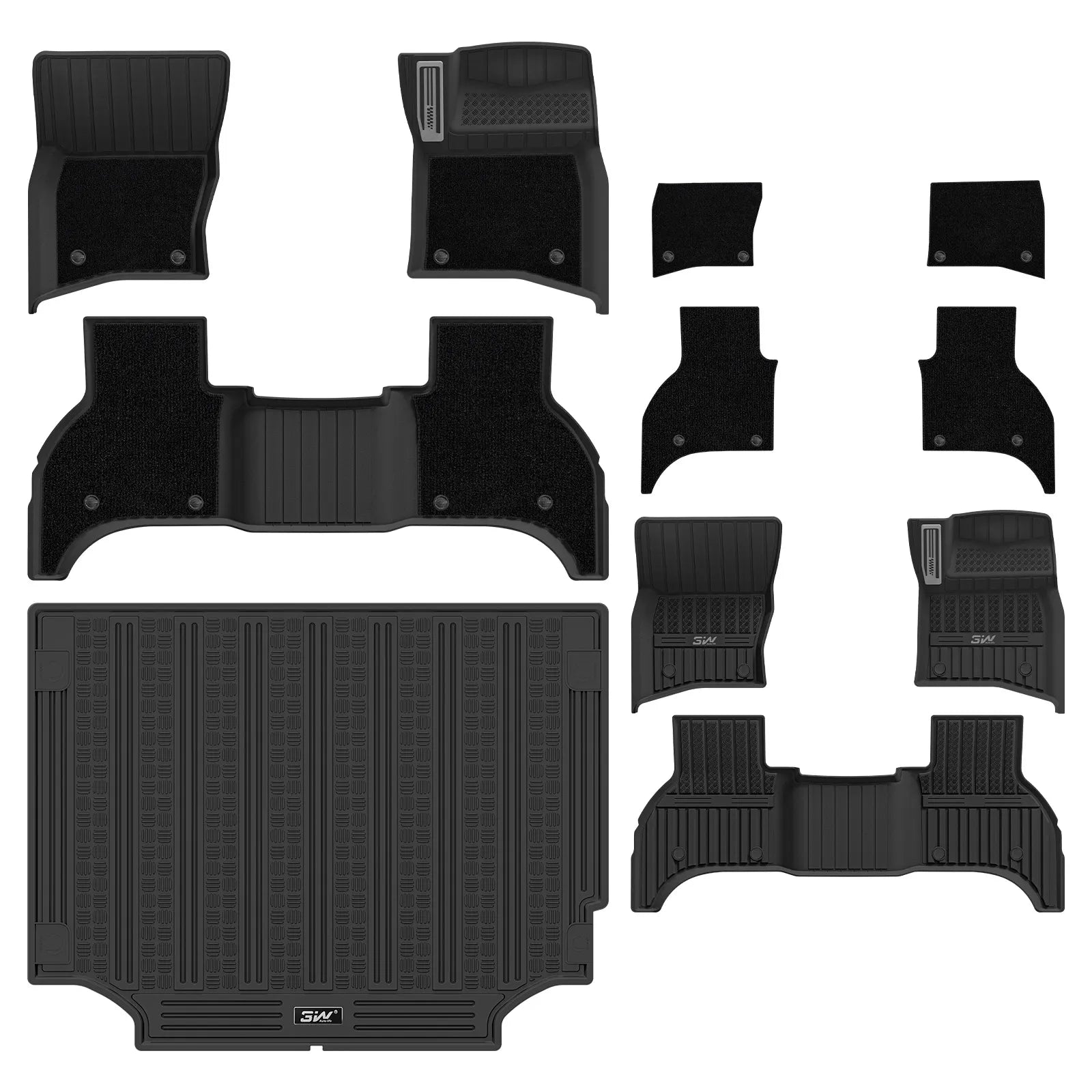 3W Double Layer Mats for Land Rover Defender 110 5-Seater With Carpets 2020-2026 RHD 3Wliners 1st&2nd Row Mats (Metal Pedal)+Carpets+Boot Liners
