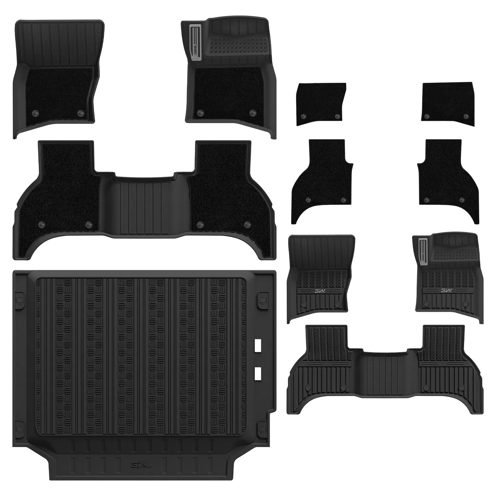 3W Double Layer Mats for Land Rover Defender 110 5-Seater With Carpets 2020-2026 RHD 3Wliners PHEV 1st&2nd Row Mats (Aluminum Footrest)+Carpets+Boot Liners