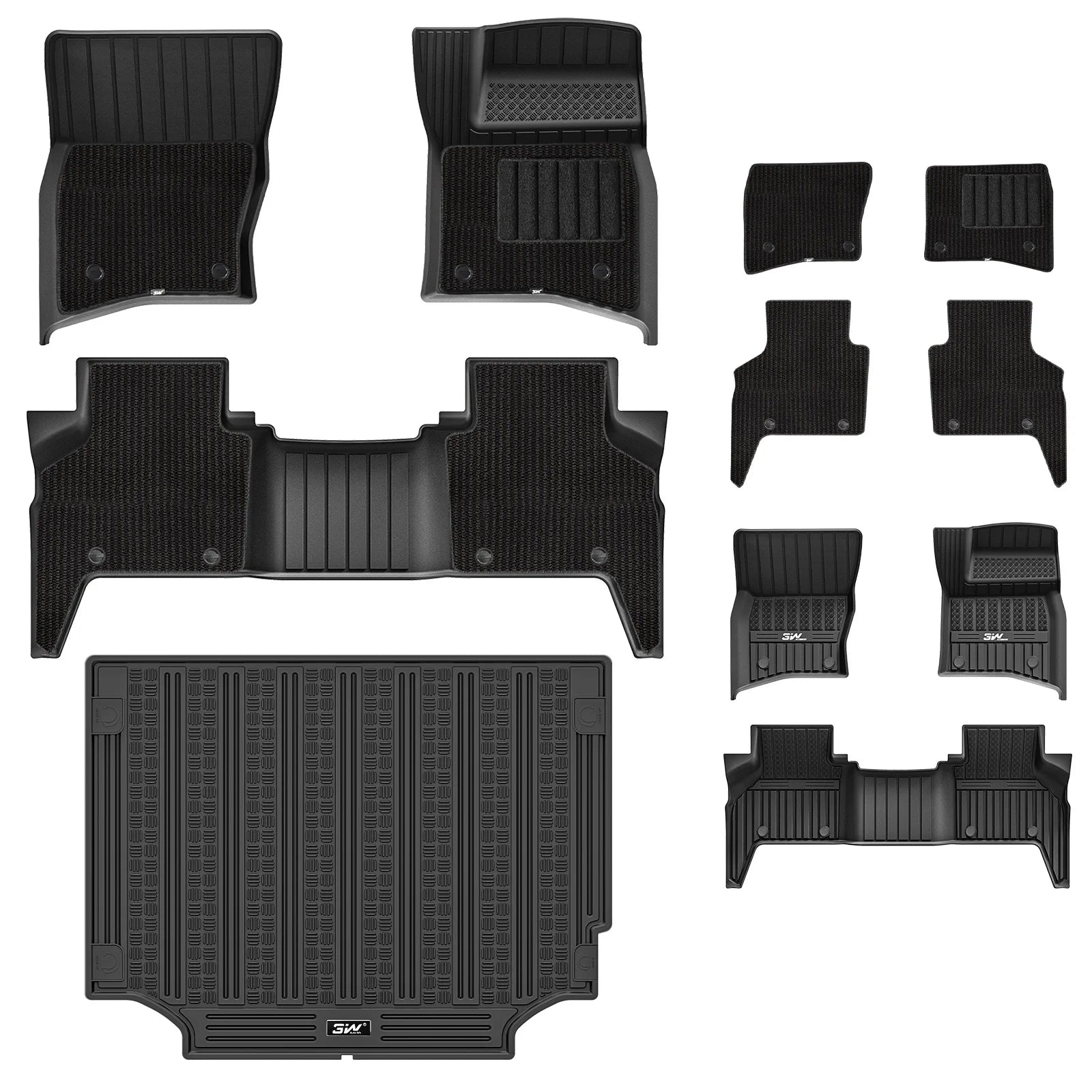3W Car Floor Mats for Land Rover Defender 110 7-Seater 2020-2025 RHD 3Wliners 1st&2nd Row Mats+Carpets+Boot Liners
