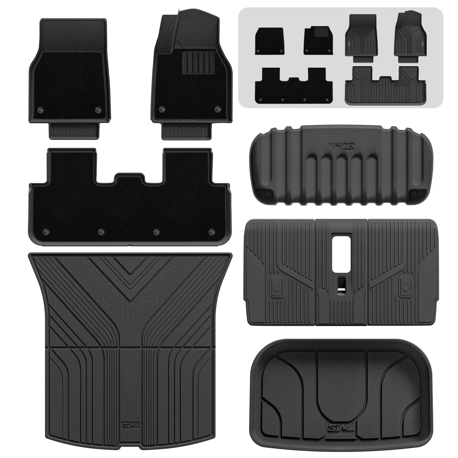 3W All Weather Car Floor Mats For Tesla Model Y Standard 2026 3Wliners UK 1st&2nd Row Mats+Woven Carpets+Storage&Boot Mats Set+Back Seat Cover
