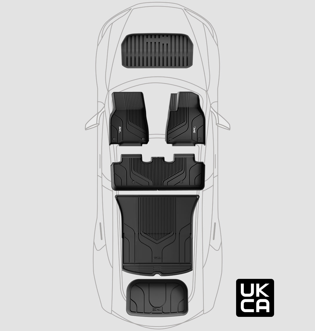 3W Custom Car Floor Mats All Weather Floor Liners, Boot Liners and Storage Liner for Tesla Model Y 2021-2024 RHD 3w