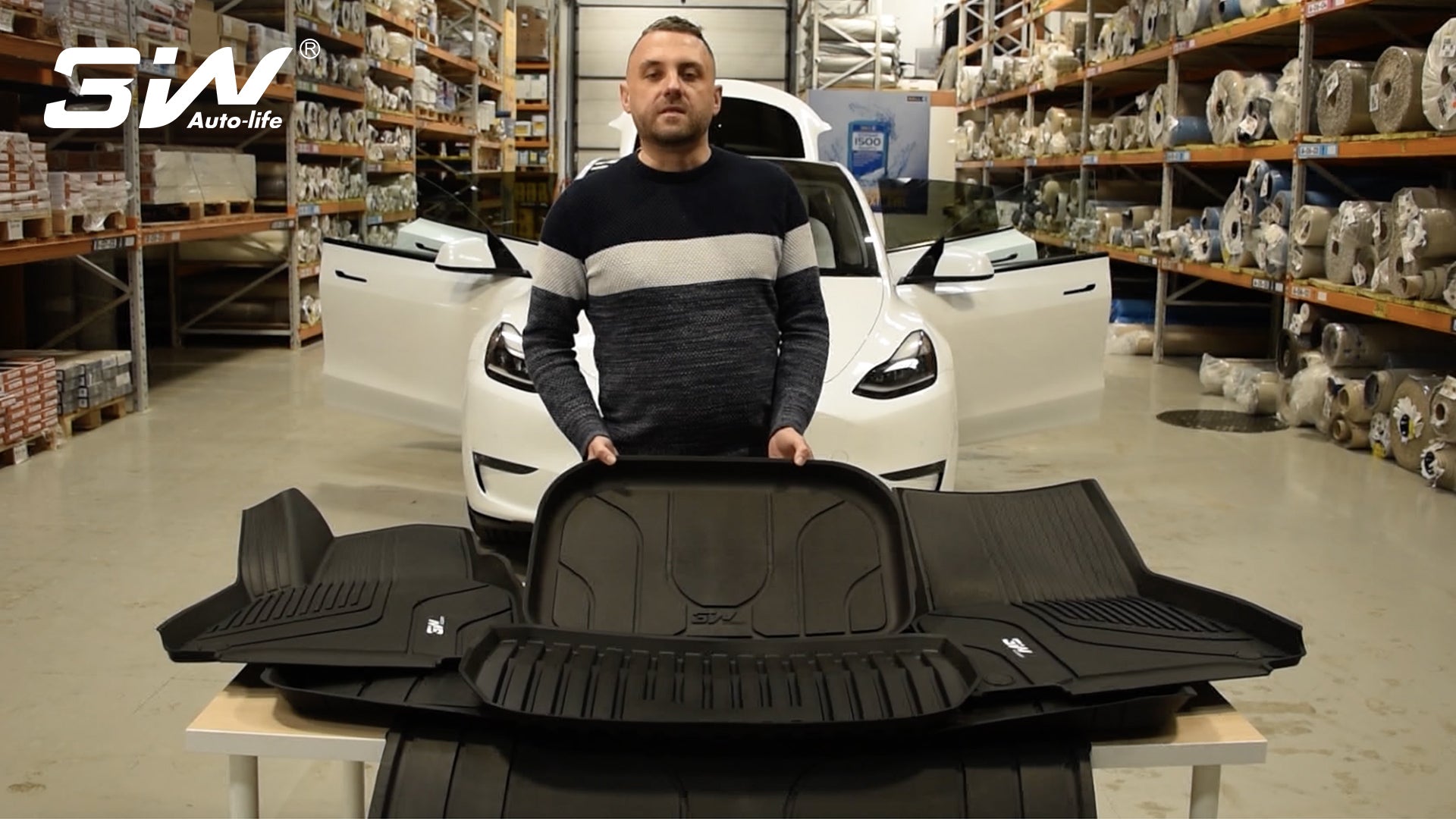 3W Custom Car Floor Mats All Weather Floor Liners, Boot Liners and Storage Liner for Tesla Model Y 2021-2024 RHD 3w