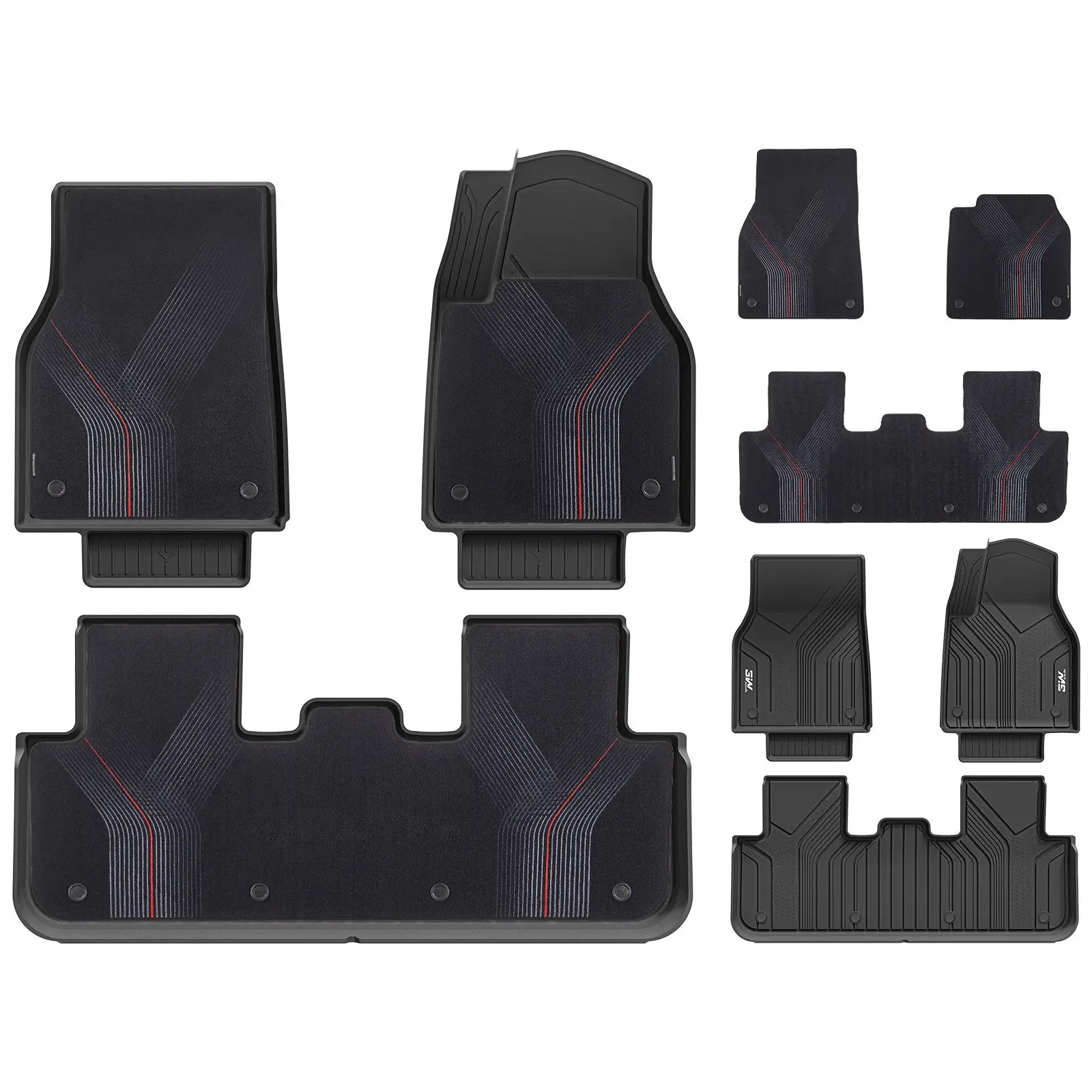 3W All Weather Auto Mats For Tesla Model Y Juniper Premium / Performance 2025-2026 RHD 3Wliners UK 1st&2nd Row Mats+StarTrail Carpets (Quick-Dry Sport Texture)