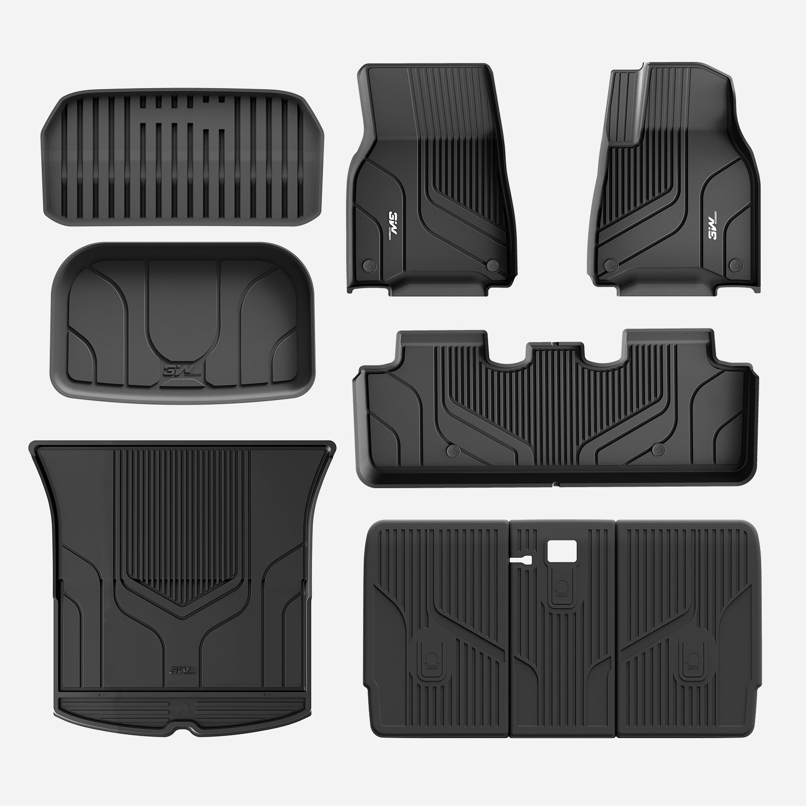 3W Custom Car Floor Mats All Weather Floor Liners for Tesla Model Y 2020-2024 RHD  3w Without carpet 1st&2nd Row Mats+Storage&Boot Liners+Back Seat Cover 