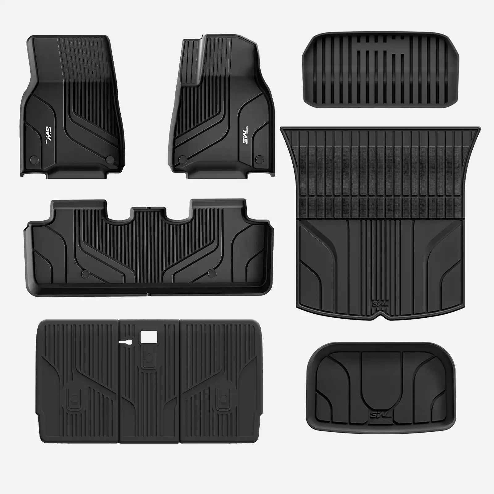 3W Custom Car Floor Mats All Weather Floor Liners, Boot Liners and Back Seat Cover Full set 9PCS for Tesla Model Y 2021-2024 RHD 3w Without carpet
