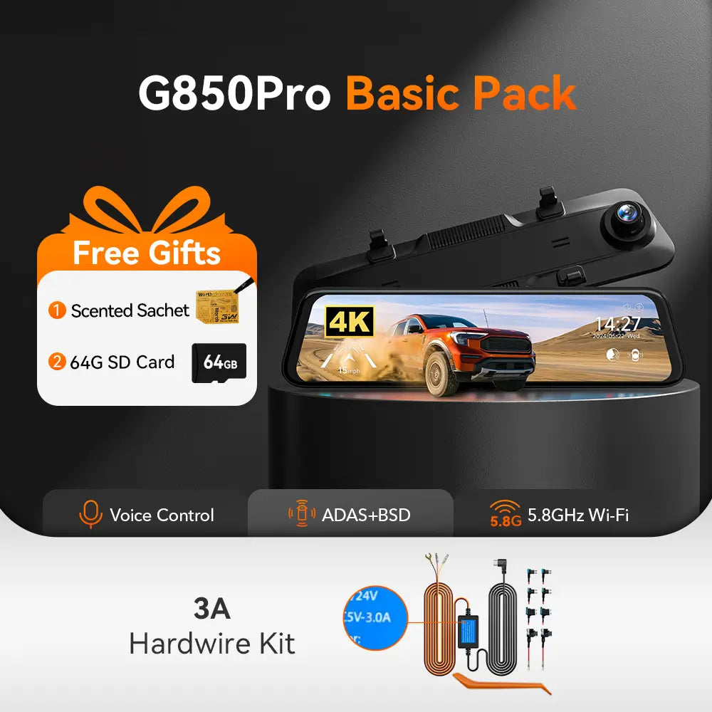 WOLFBOX G850Pro Dash Cam 3Wliners UK the Basic: G850Pro+Gift 4 Fuse Hardwire Kit