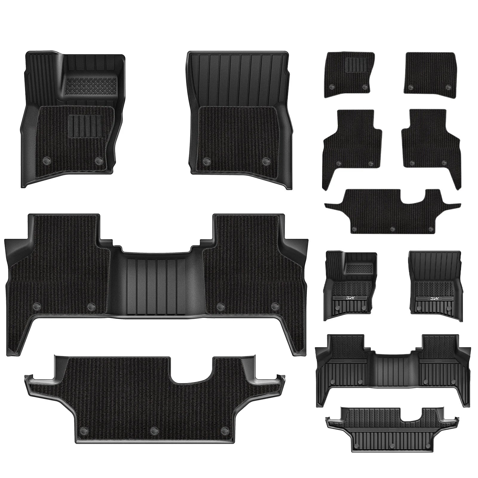 3W All Weather Car Mats For Land Rover Defender 130 2020-2025 (Fit for 7 seater and 8 seater) RHD 3Wliners 1st&2nd&3rd Row Mats+Carpets