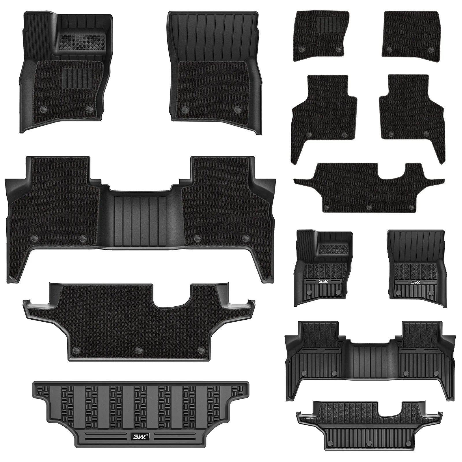 3W All Weather Car Mats For Land Rover Defender 130 2020-2025 (Fit for 7 seater and 8 seater) RHD 3Wliners 1st&2nd&3rd Row Mats+Carpets+Boot Liner