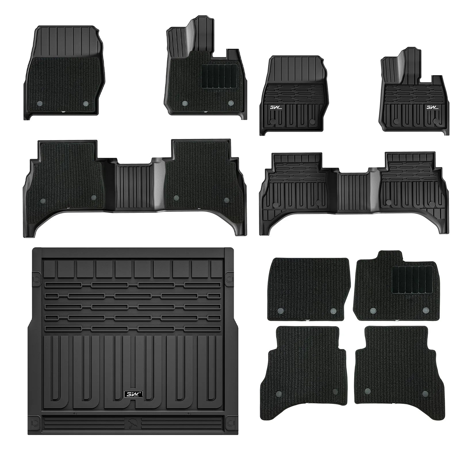 3W Custom All Weather Car Mats for Range Rover Sport L461 2023-2025 RHD 3Wliners 1st&2nd Row Mats+Carpets+Boot Liners