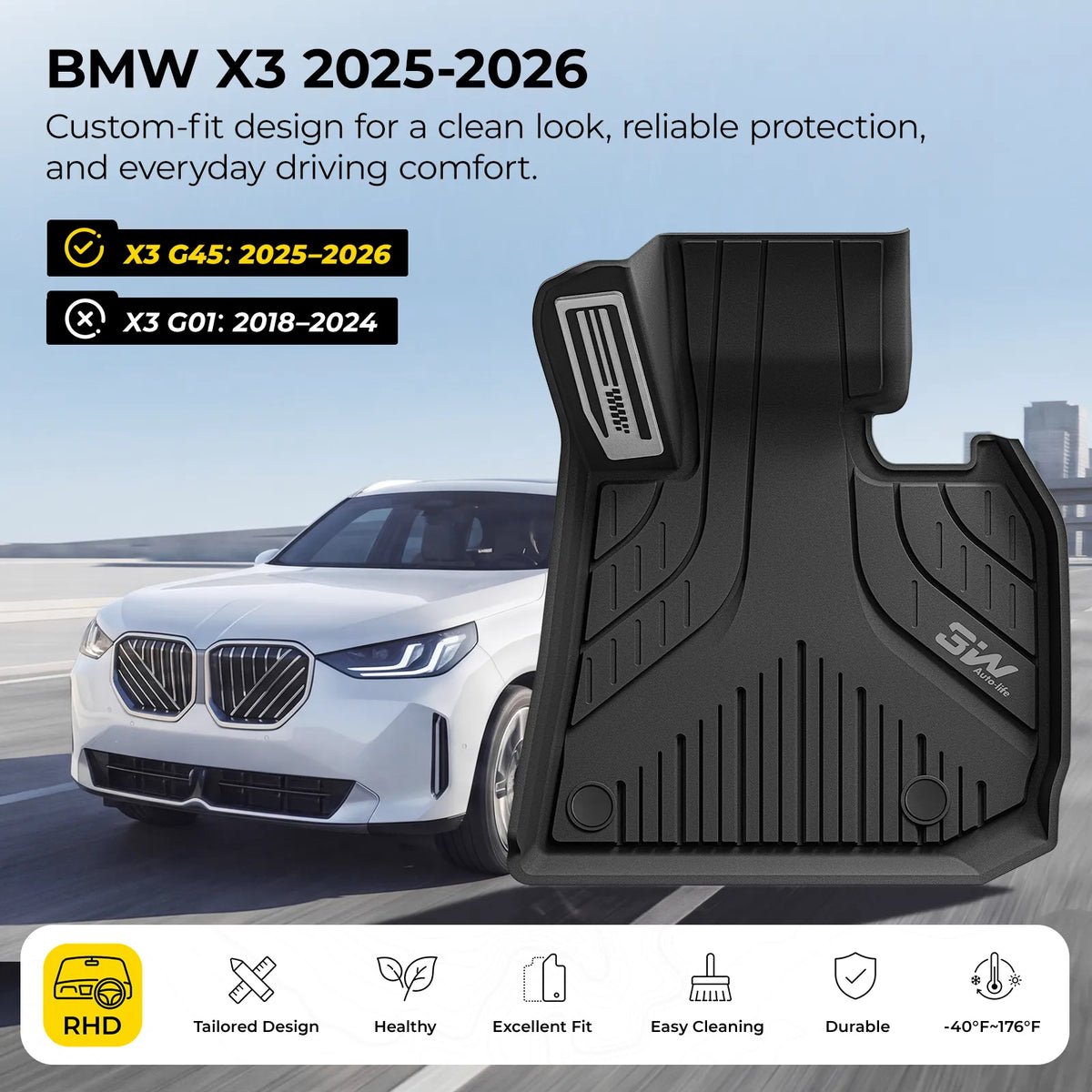 3W Custom All Weather Car Mats for BMW X3 G45 2025-2026 3Wliners UK