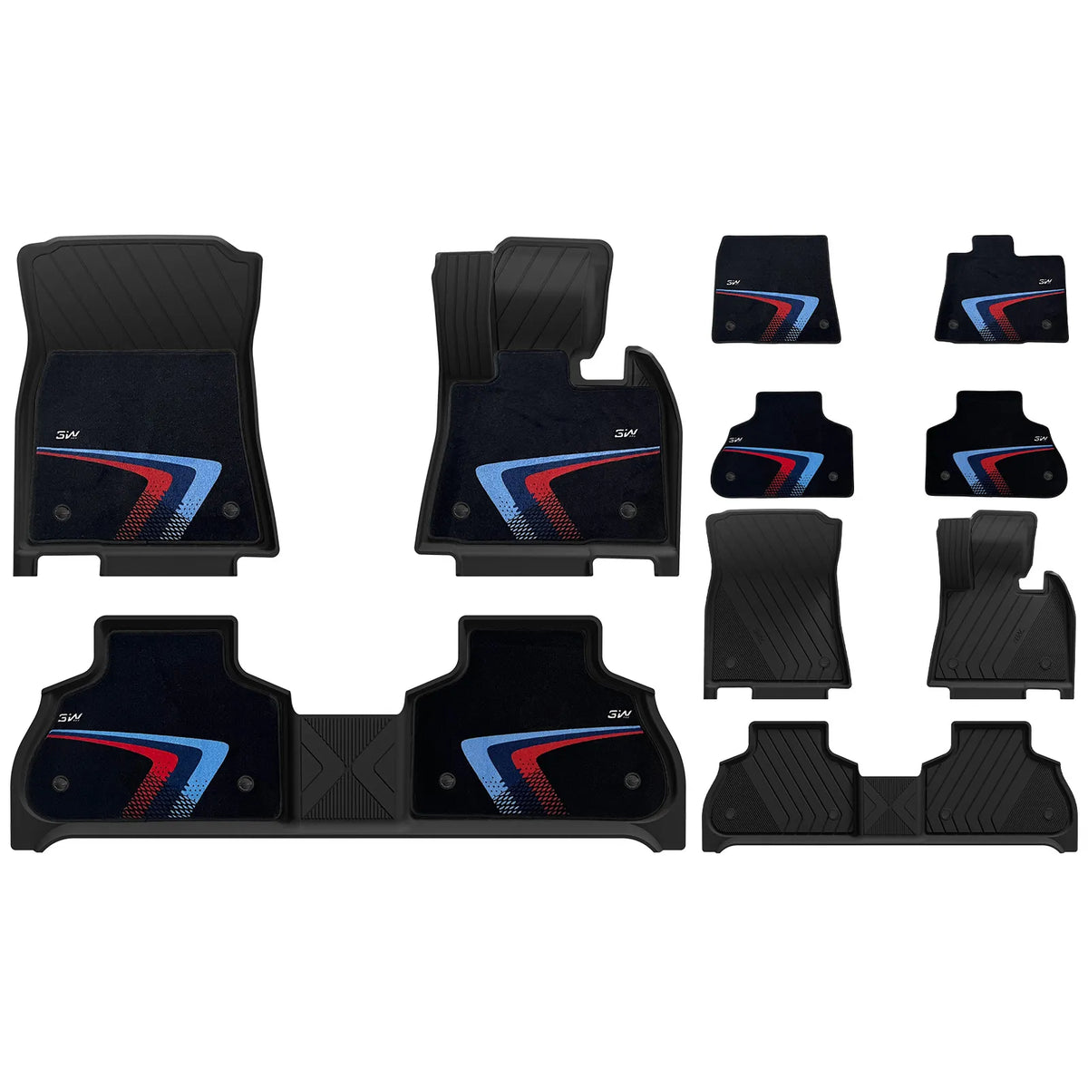 3W Double Layer Car Mats for BMW X5 G05 With Carpets 2019-2026 RHD 3w 1st&2nd Row Mats+Racing Curve Carpets