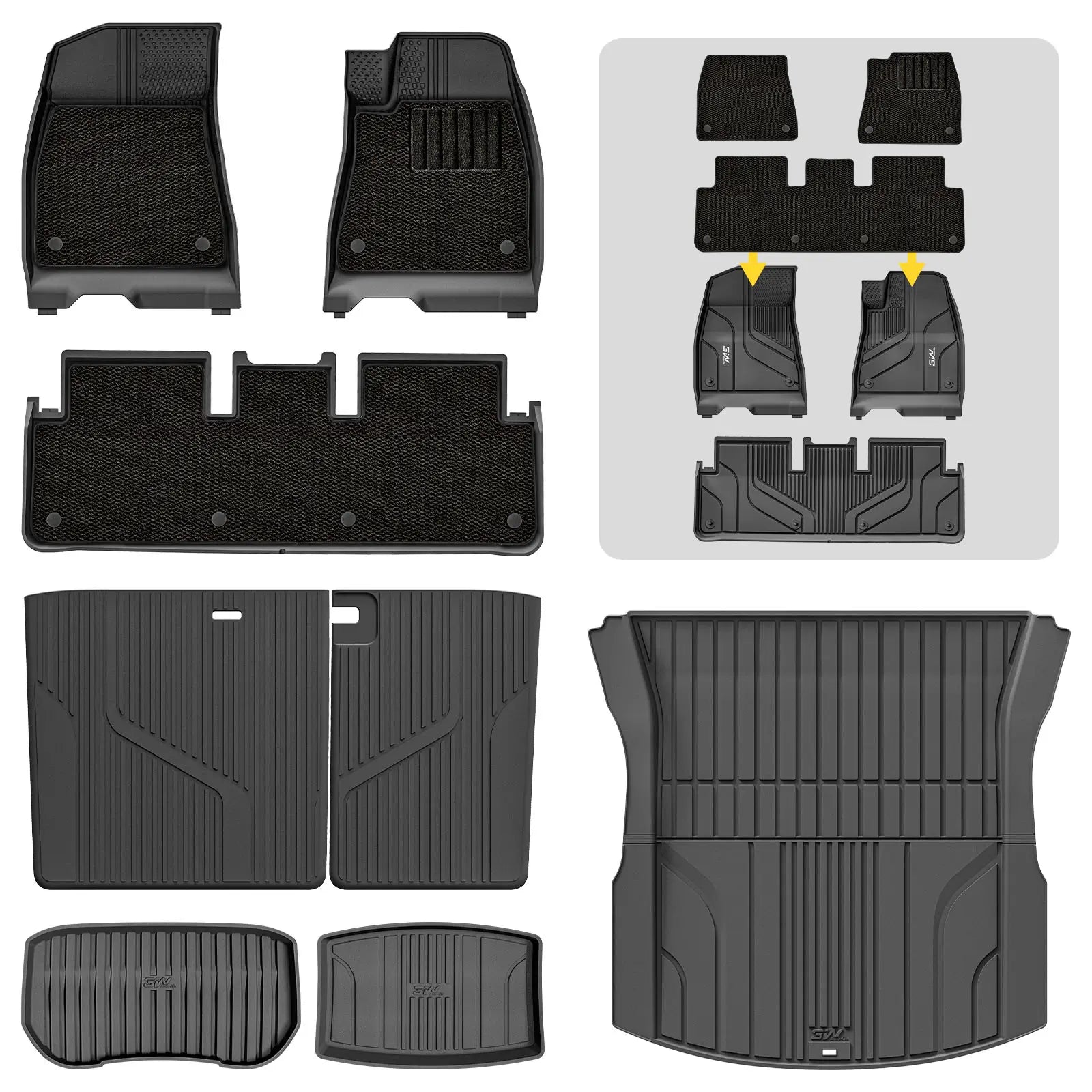 3W Custom Car Floor Mats for New Model 3 Highland 2024-2025 RHD 3w 1st&2nd Row Mats+Carpets+Storage&Boot Liners+Back Seat Cover