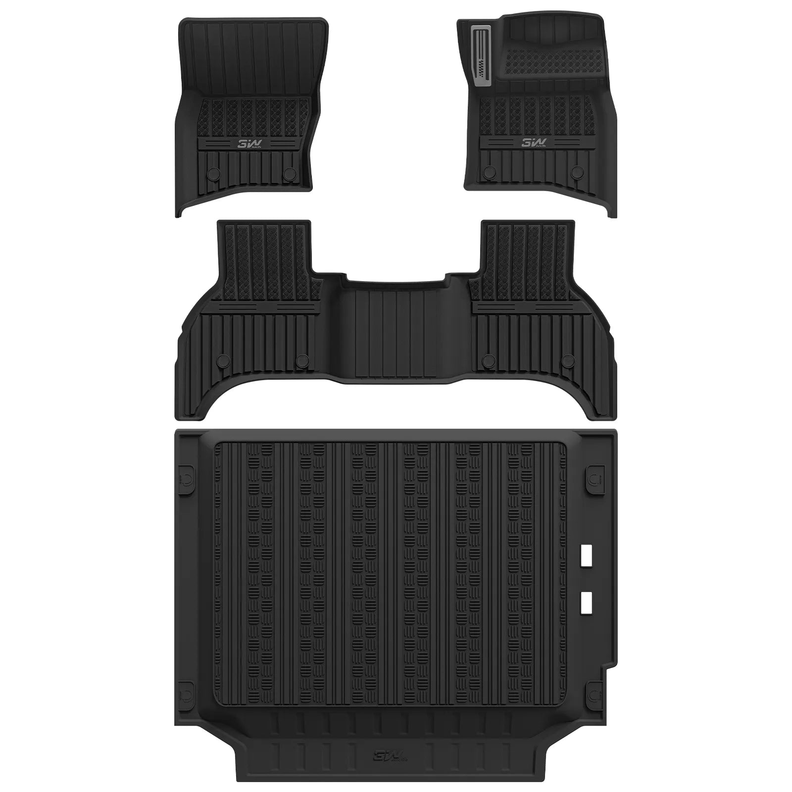 3W Car Mats for Land Rover Defender 110 5-Seater 2020-2026 RHD 3Wliners PHEV 1st&2nd Row Mats (Aluminum Footrest)+Boot Liners