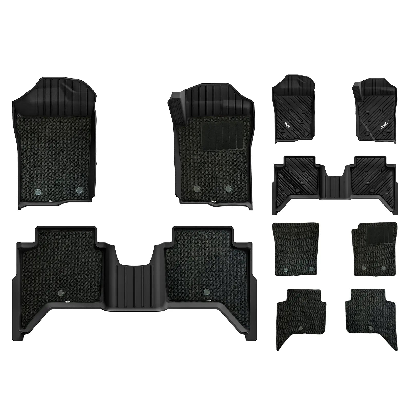 3W Car Floor Mats for Ford Ranger T9 / T6.2 2023-2025 RHD, All Weather Auto Mats 3Wliners 1st&2nd Row Mats+Carpets
