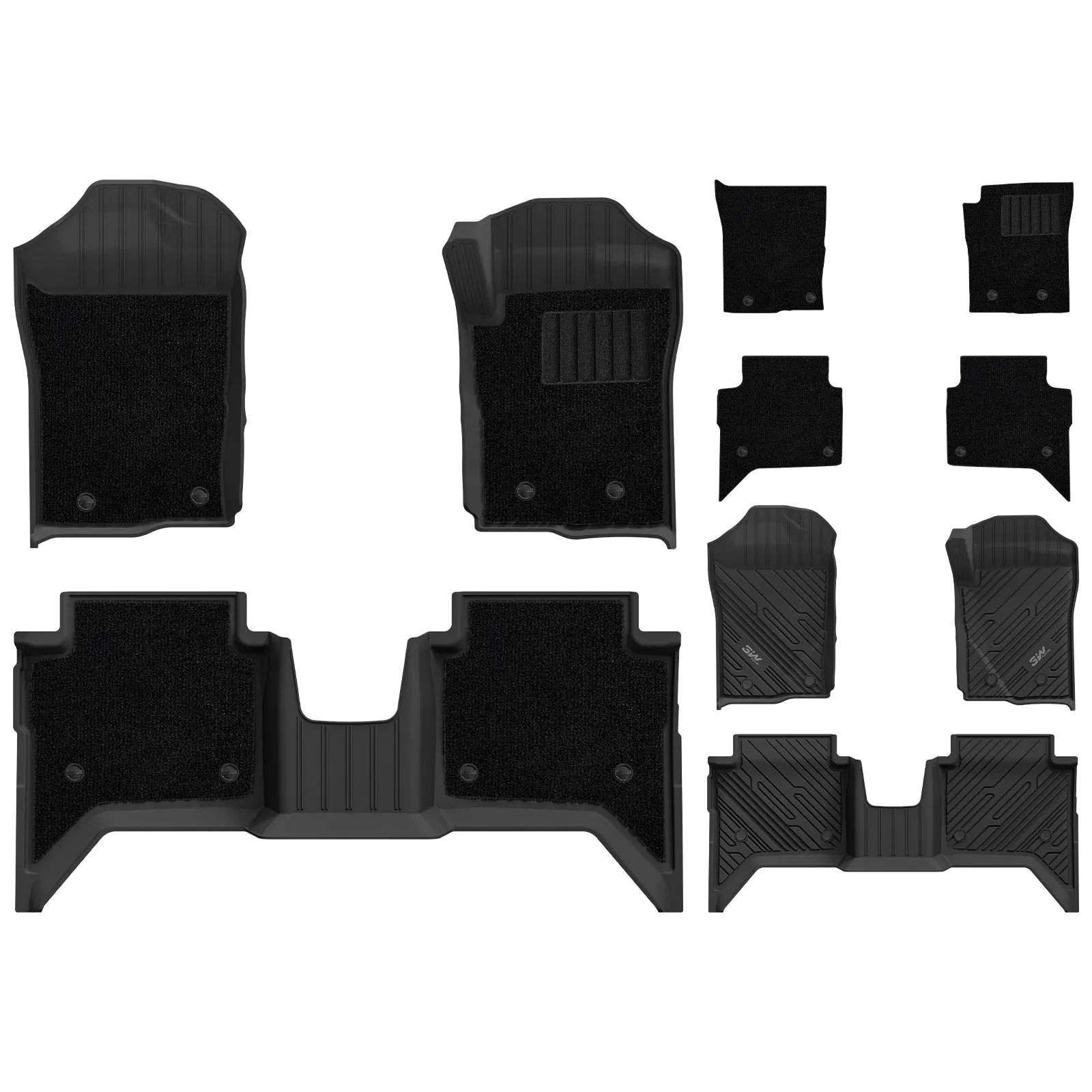 3W Double Layer Car Floor Mats for Ford Ranger T9/T6.2 With Carpets 2023-2026 RHD 3Wliners PHEV 1st&2nd Row Mats+Carpets
