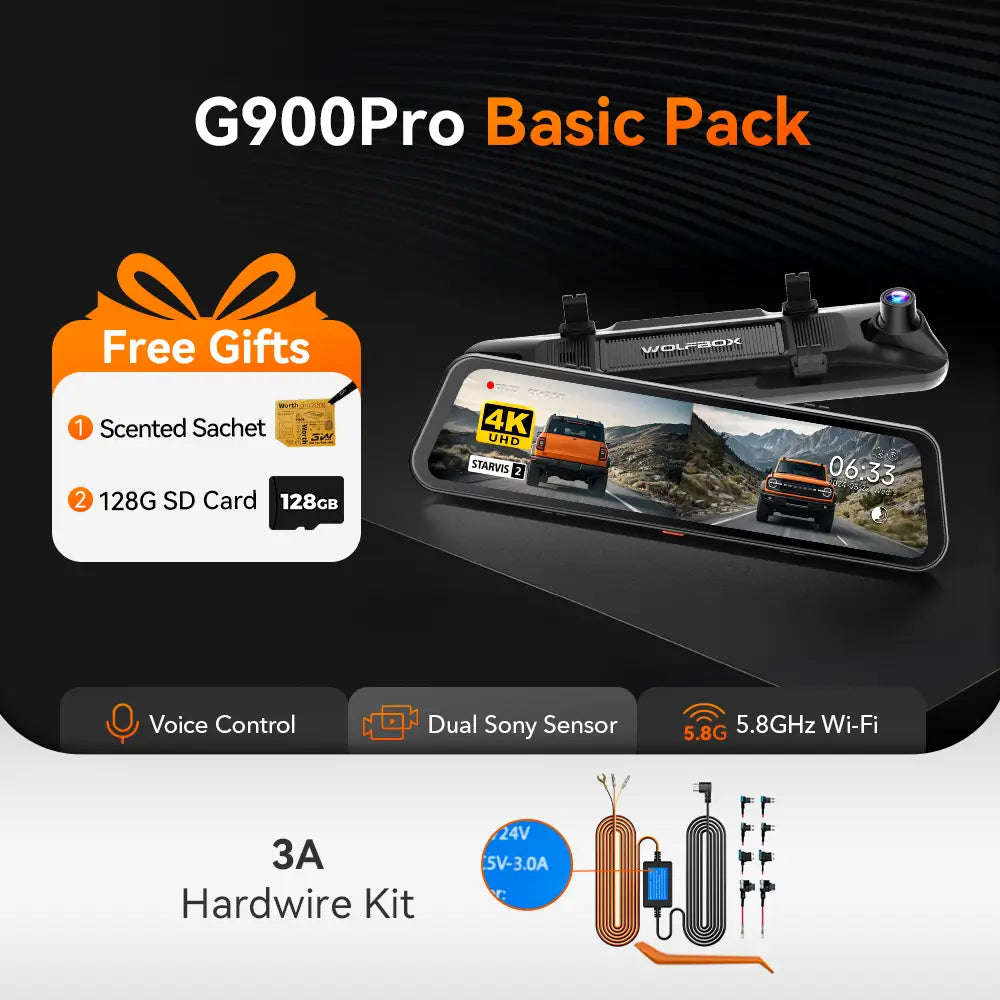 WOLFBOX G900Pro Mirror Dash Cam 3Wliners UK the Basic:G900Pro+Gift 4 Fuse Hardwire Kit