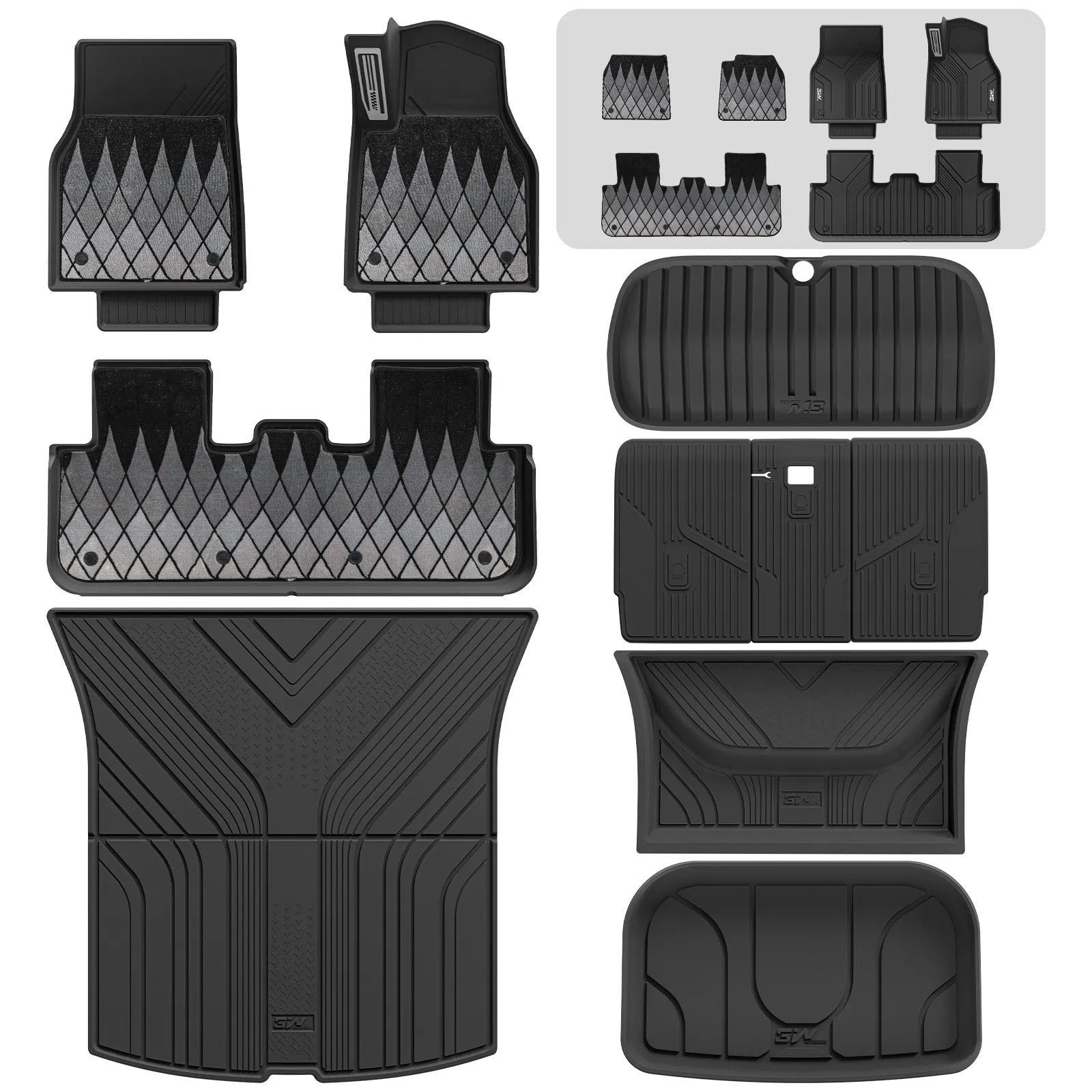 3W Double Layer Car Mats For Tesla Model Y Juniper/Premium/Performance With Carpets 2025-2026 RHD 3Wliners UK 1st&2nd Row Mats (Metal Pedal)+Storage&Boot Liners+Back Seat Cover+Geometric Peak Carpets