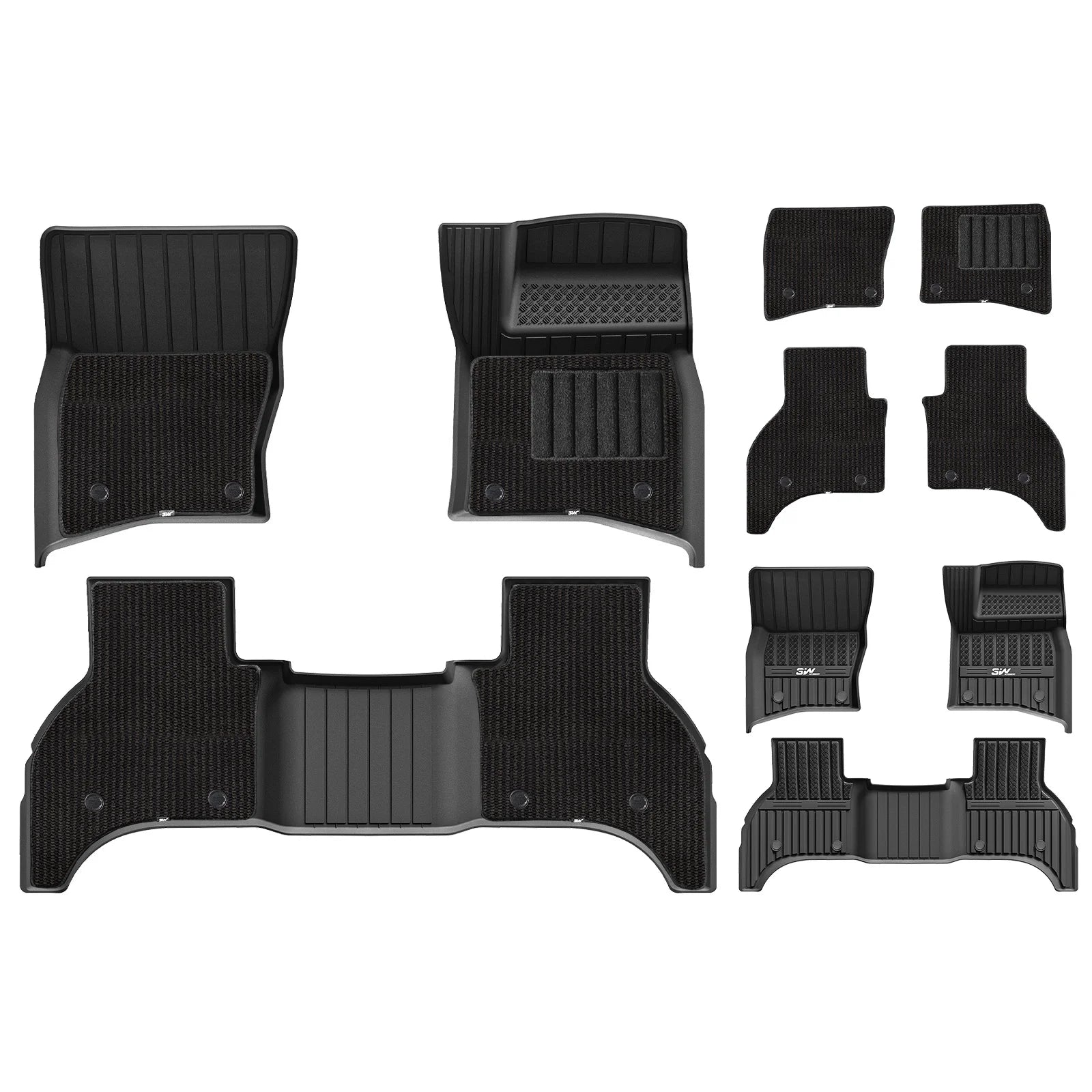 3W Car Mats for Land Rover Defender 110 5-Seater 2020-2025 RHD 3Wliners 1st&2nd Row Mats+Carpets