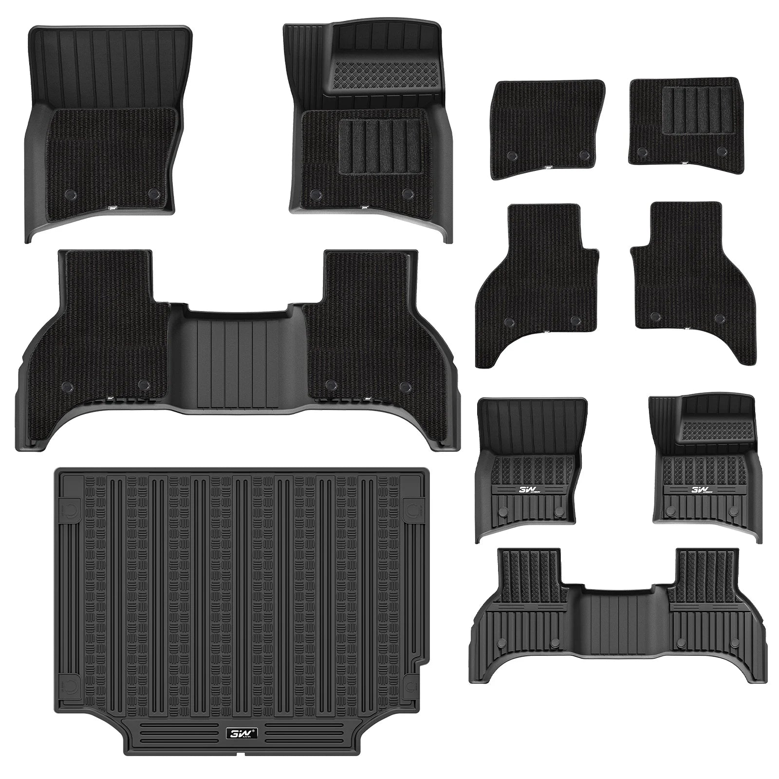 3W Car Mats for Land Rover Defender 110 5-Seater 2020-2025 RHD 3Wliners 1st&2nd Row Mats+Carpets+Boot Liners