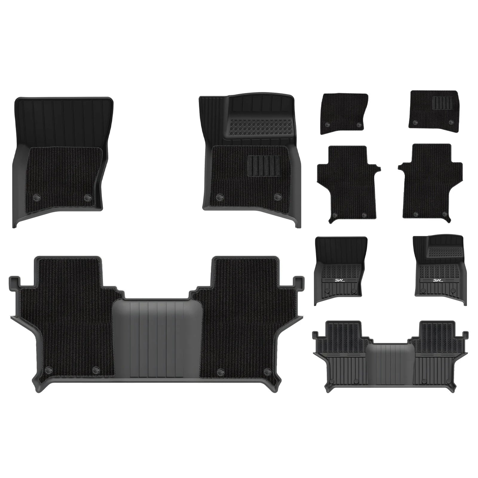 3W Custom All Weather Car Mats for Land Rover Defender 90 2020-2025 RHD 3Wliners 1st&2nd Row Mats+Carpet