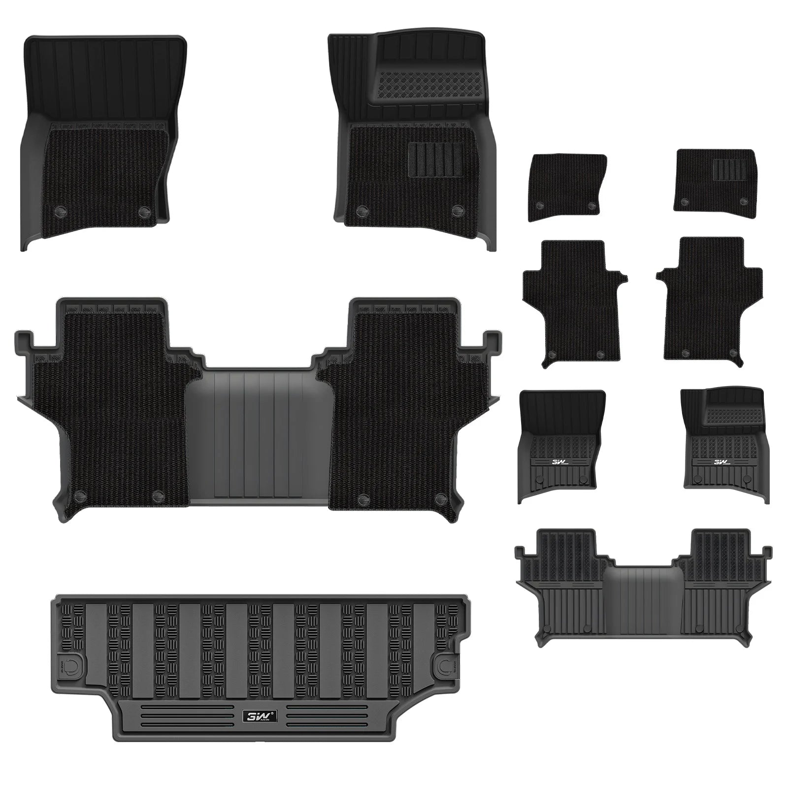 3W Custom All Weather Car Mats for Land Rover Defender 90 2020-2025 RHD 3Wliners 1st&2nd Row Mats+Carpets+Boot Liner