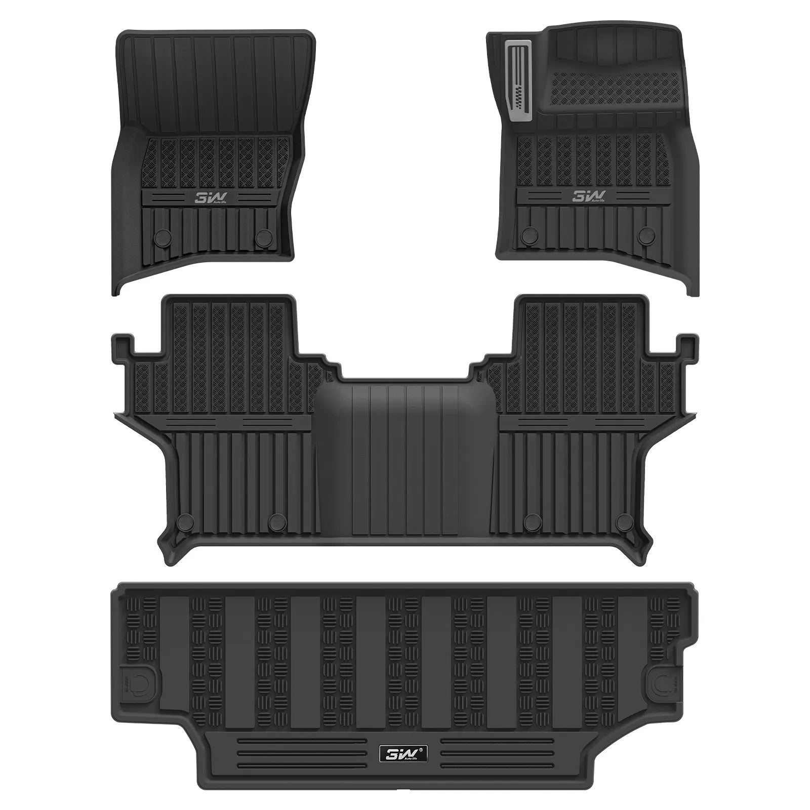 3W Custom All Weather Car Mats for Land Rover Defender 90 2020-2026 RHD 3Wliners 1st&2nd Row Mats (Aluminum Footrest)+Boot Liner