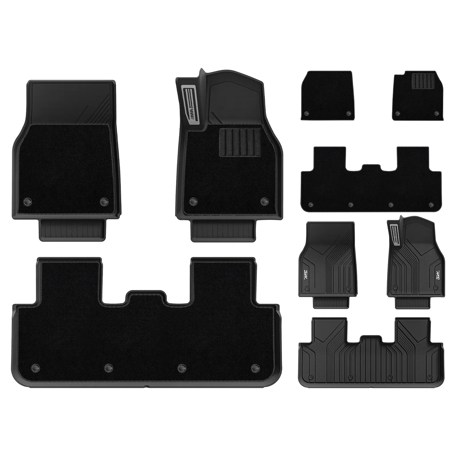 3W Double Layer Car Mats For Tesla Model Y Juniper/Premium/Performance With Carpets 2025-2026 RHD 3Wliners UK 1st&2nd Row Mats (Metal Pedal)+Velour Carpets