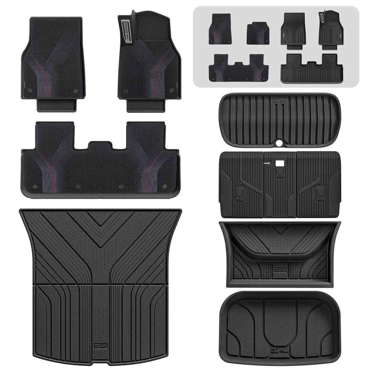 3W Double Layer Car Mats For Tesla Model Y Juniper/Premium/Performance With Carpets 2025-2026 RHD 3Wliners UK 1st&2nd Row Mats(Aluminum Footrest)+Storage&Boot Liners+Back Seat Cover+StarTrail Carpets (Quick-Dry Texture)
