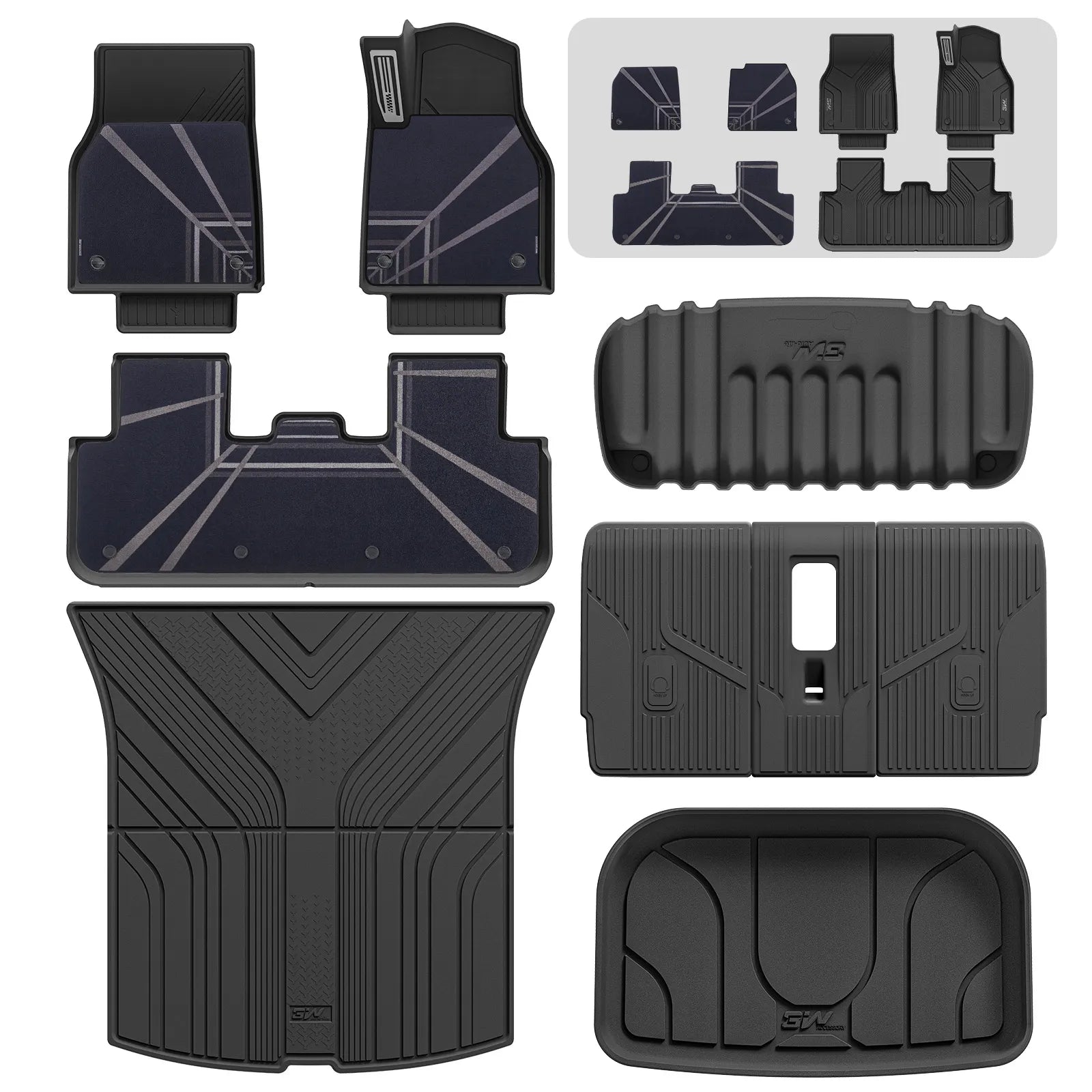 3W All Weather Car Floor Mats For Tesla Model Y Standard 2026 3Wliners UK 1st&2nd Row Mats(Metal Pedal)+Storage&Boot Liners+Back Seat Cover+PulseLine Carpets (Quick-Dry Texture)
