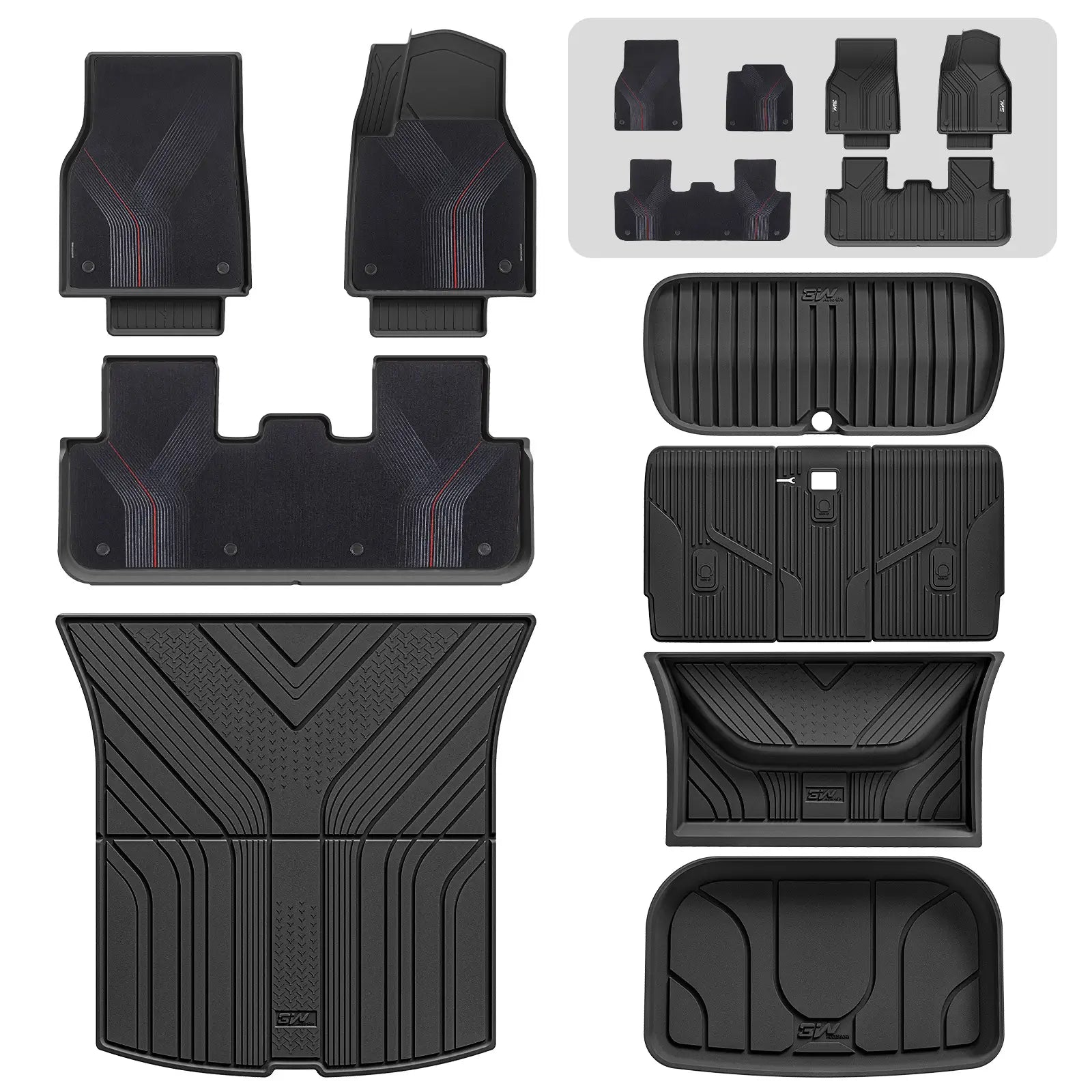 3W All Weather Auto Mats For Tesla Model Y Juniper Premium / Performance 2025-2026 3Wliners UK 1st&2nd Row Mats+Storage&Boot Liners+Back Seat Cover+StarTrail Carpets (Quick-Dry Sport Texture)