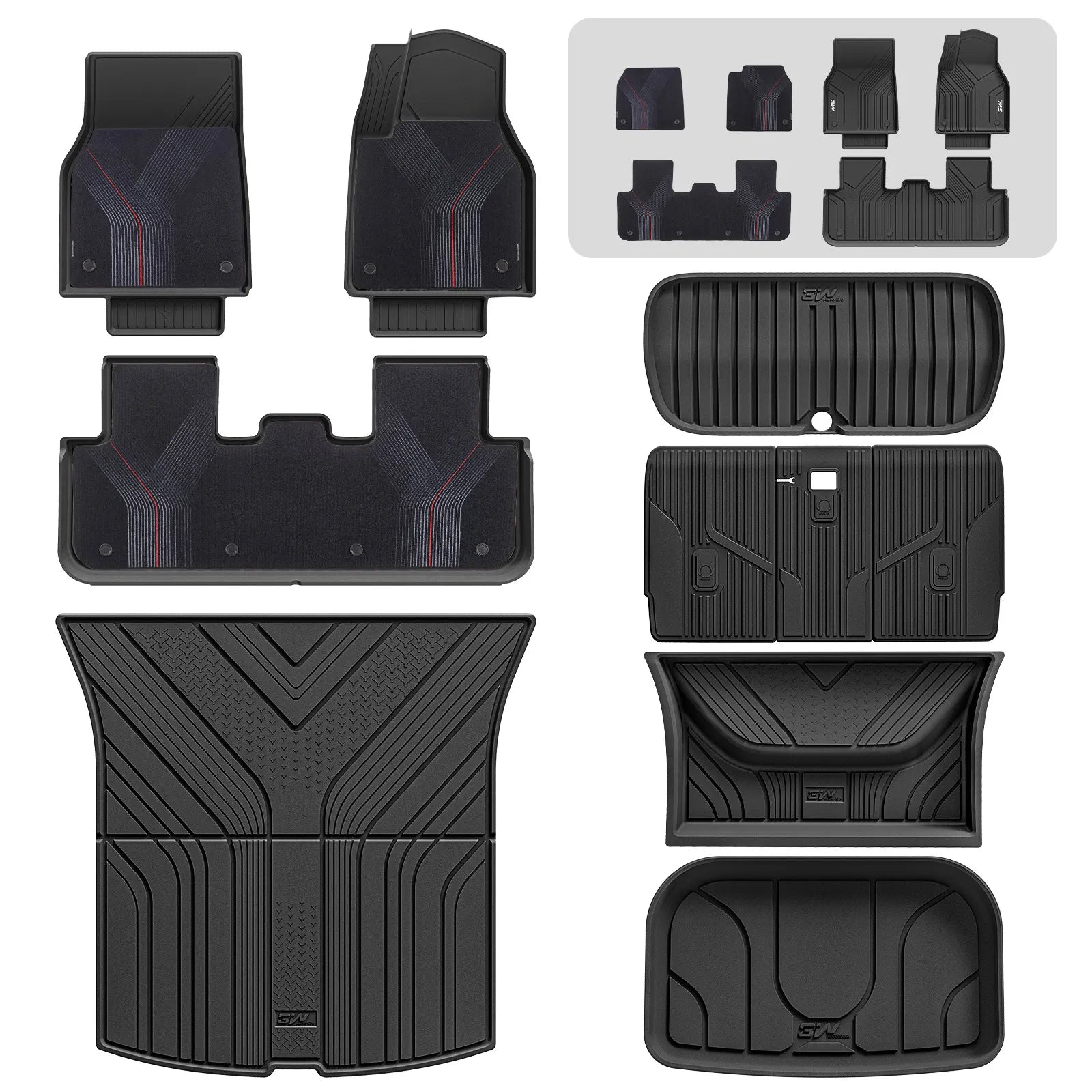 3W All Weather Auto Mats For Tesla Model Y Juniper/Premium/Performance 2025-2026 RHD 3Wliners UK 1st&2nd Row Mats+Storage&Boot Liners+Back Seat Cover+StarTrail Carpets (Quick-Dry Texture)